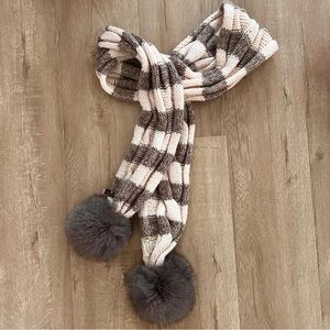 Juicy Couture Y2K Cashmere & Wool Cable Knit 100% Genuine Fox Fur Pom-Pom Scarf